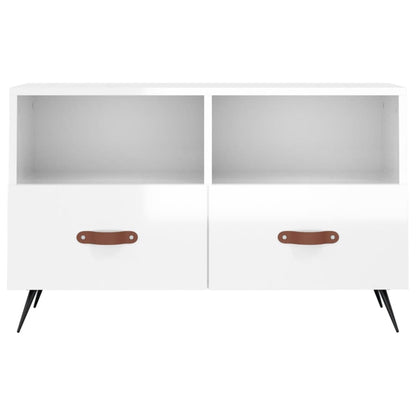 Tv-Meubel 80X36X50 Cm Bewerkt Hout Hoogglans wit