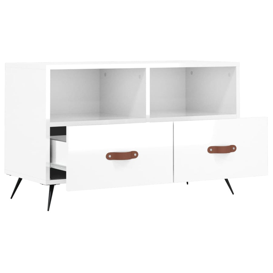Tv-Meubel 80X36X50 Cm Bewerkt Hout Hoogglans wit