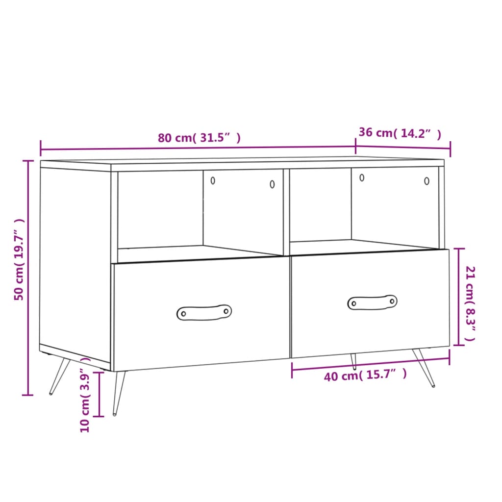 Tv-Meubel 80X36X50 Cm Bewerkt Hout Betongrijs