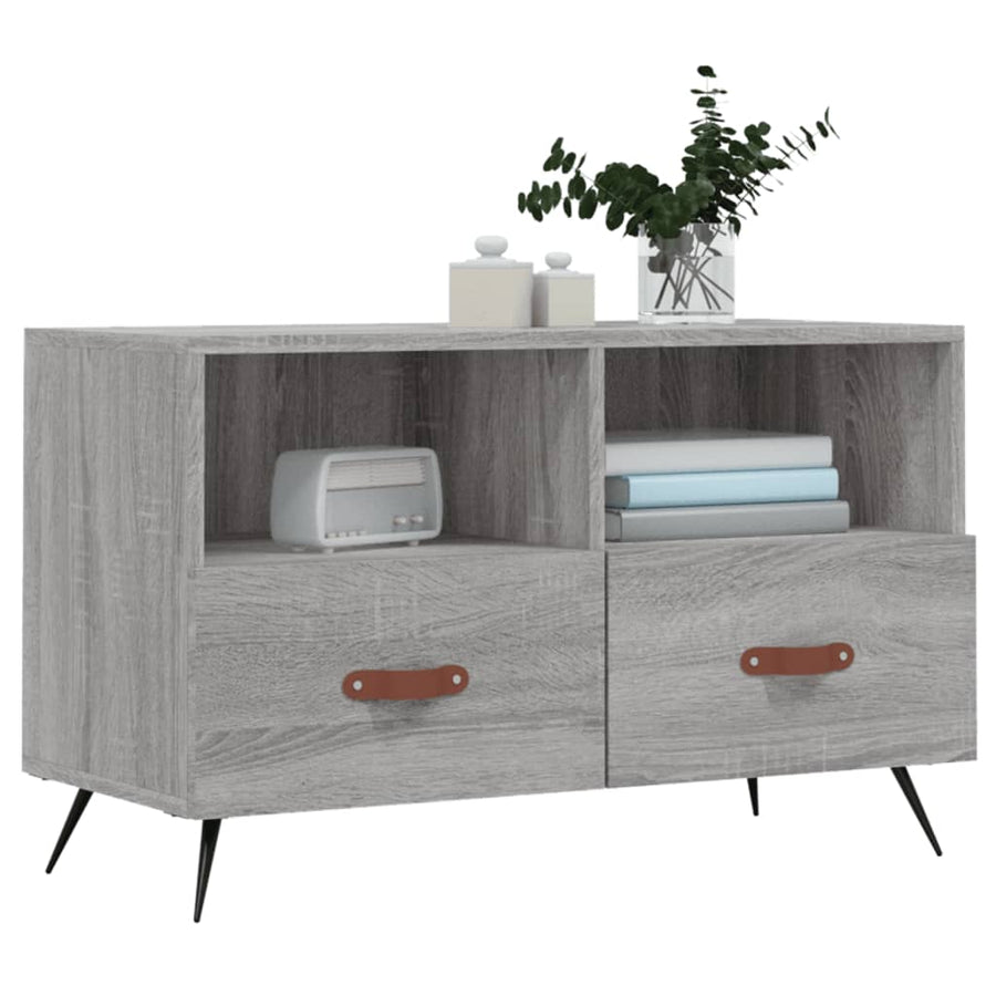 Tv-Meubel 80X36X50 Cm Bewerkt Hout Eikenkleurig Grijs sonoma