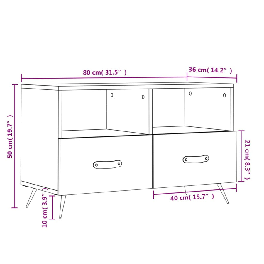 Tv-Meubel 80X36X50 Cm Bewerkt Hout Eikenkleurig Grijs sonoma