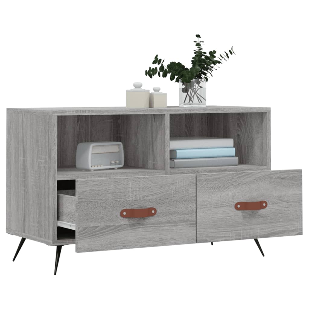Tv-Meubel 80X36X50 Cm Bewerkt Hout Eikenkleurig Grijs sonoma