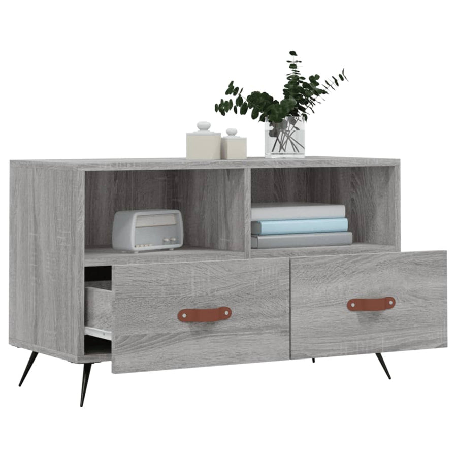 Tv-Meubel 80X36X50 Cm Bewerkt Hout Eikenkleurig Grijs sonoma