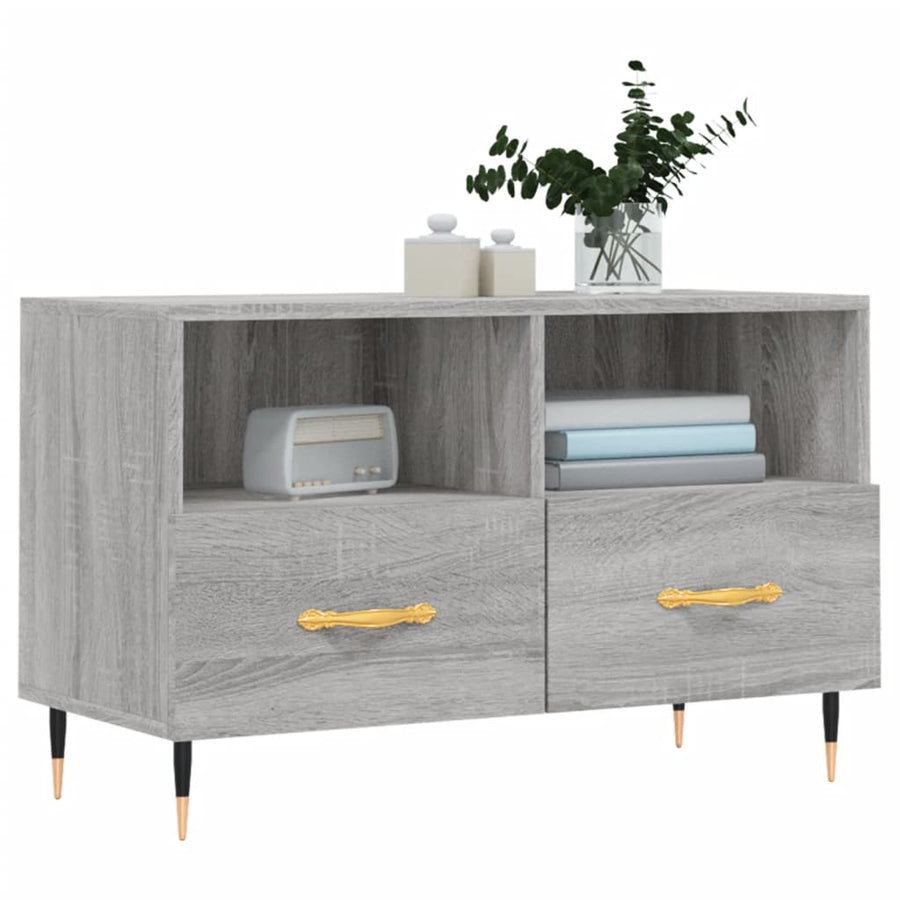 Tv-Meubel 80X36X50 Cm Bewerkt Hout Eikenkleurig Grijs sonoma