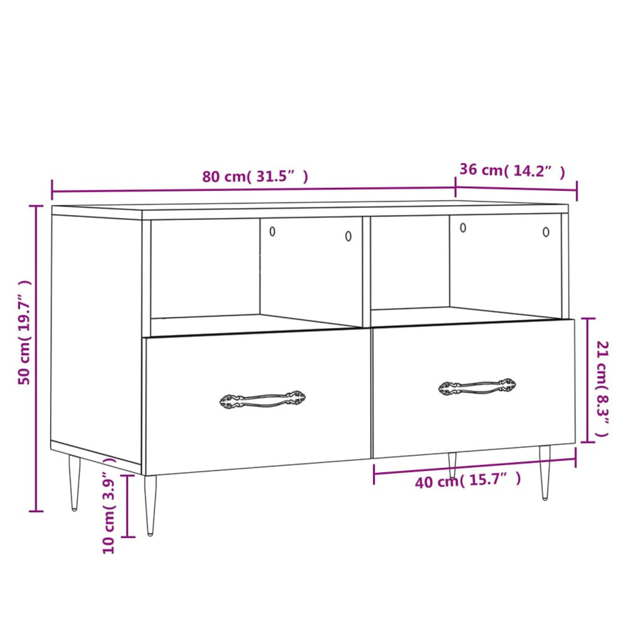 Tv-Meubel 80X36X50 Cm Bewerkt Hout Eikenkleurig Grijs sonoma