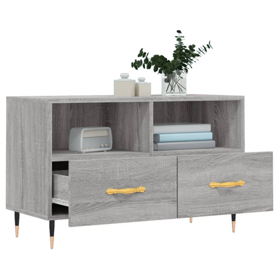 Tv-Meubel 80X36X50 Cm Bewerkt Hout Eikenkleurig Grijs sonoma