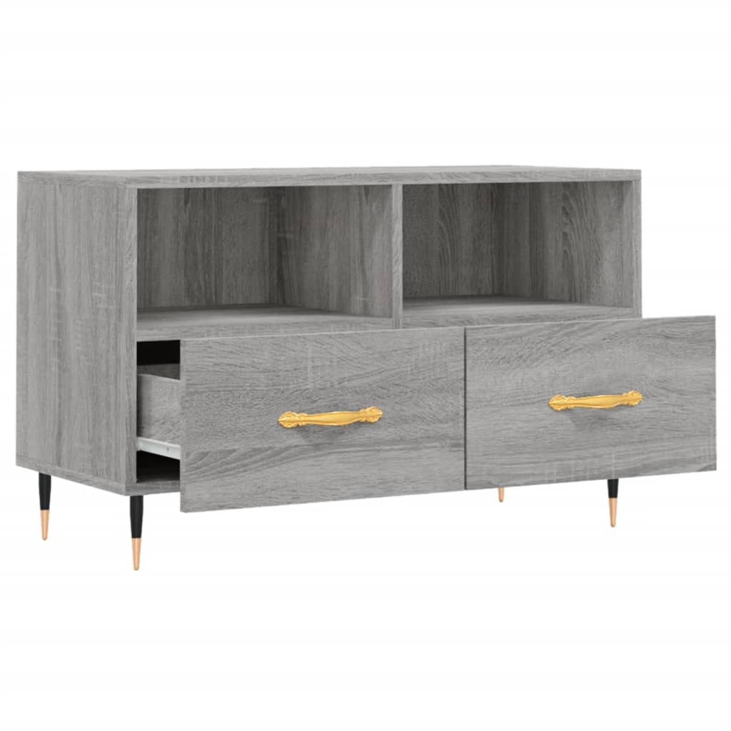 Tv-Meubel 80X36X50 Cm Bewerkt Hout Eikenkleurig Grijs sonoma
