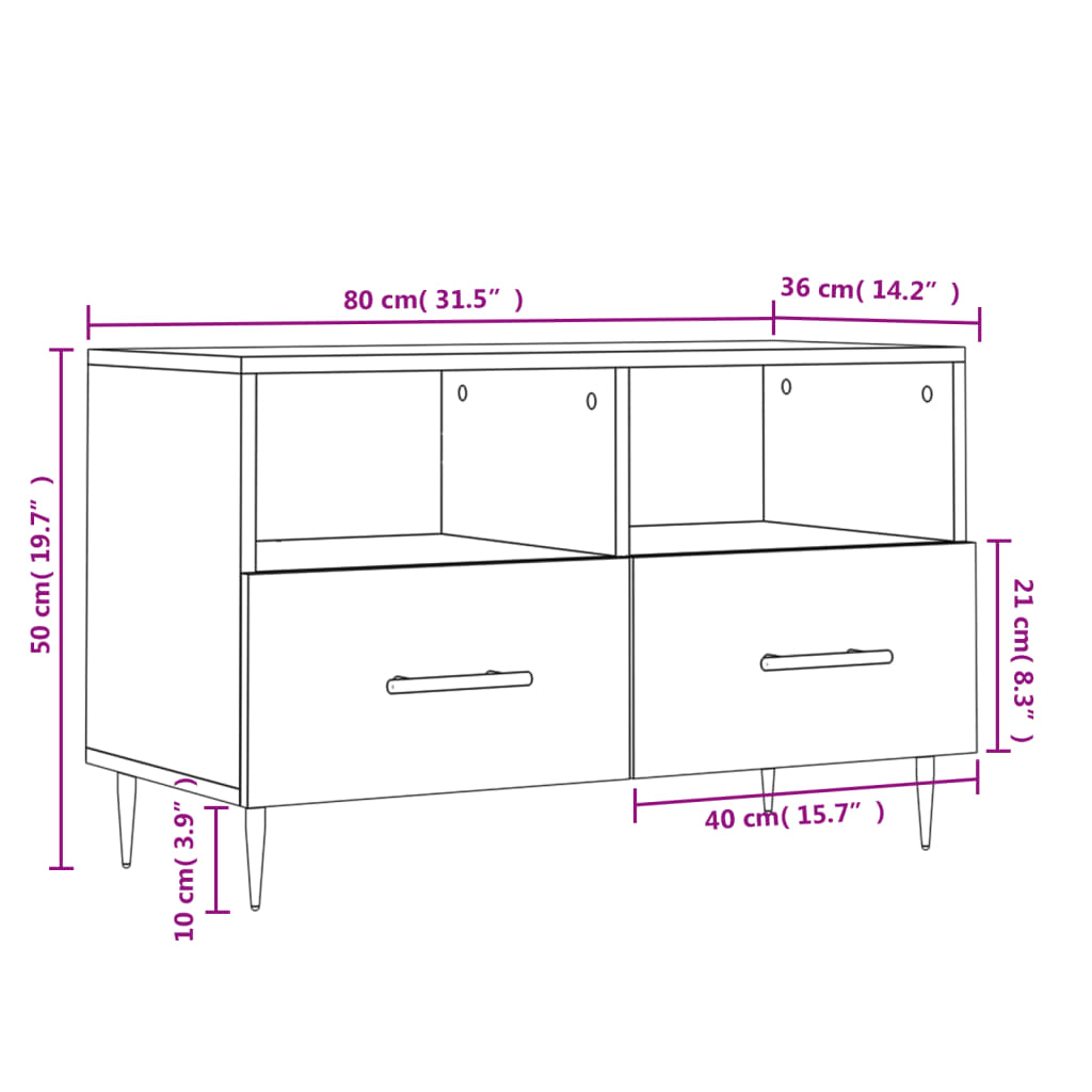 Tv-Meubel 80X36X50 Cm Bewerkt Hout Betongrijs