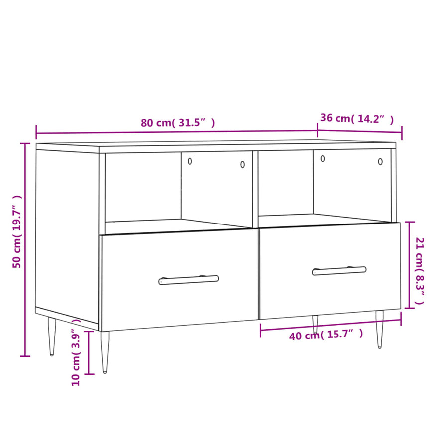 Tv-Meubel 80X36X50 Cm Bewerkt Hout Betongrijs