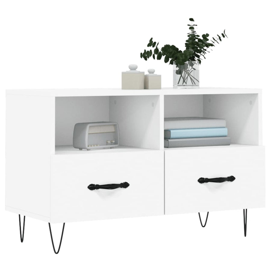 Tv-Meubel 80X36X50 Cm Bewerkt Hout Wit