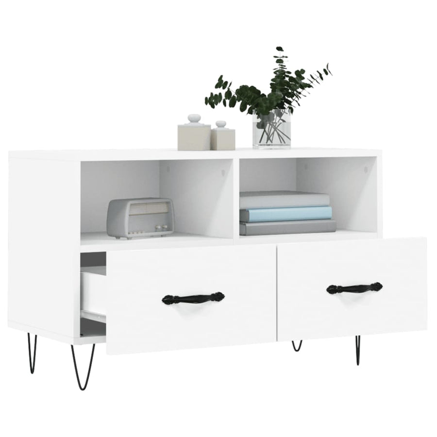 Tv-Meubel 80X36X50 Cm Bewerkt Hout Wit