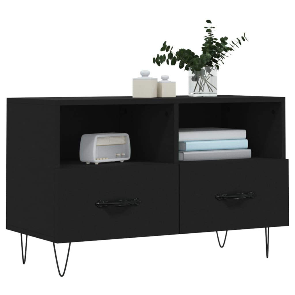 Tv-Meubel 80X36X50 Cm Bewerkt Hout Zwart