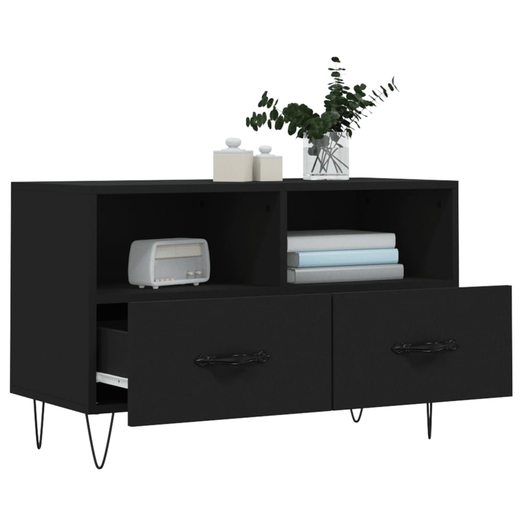 Tv-Meubel 80X36X50 Cm Bewerkt Hout Zwart