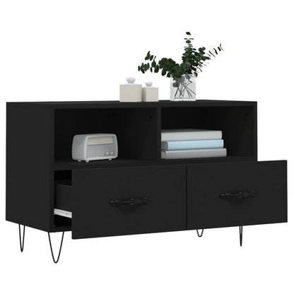 Tv-Meubel 80X36X50 Cm Bewerkt Hout Zwart