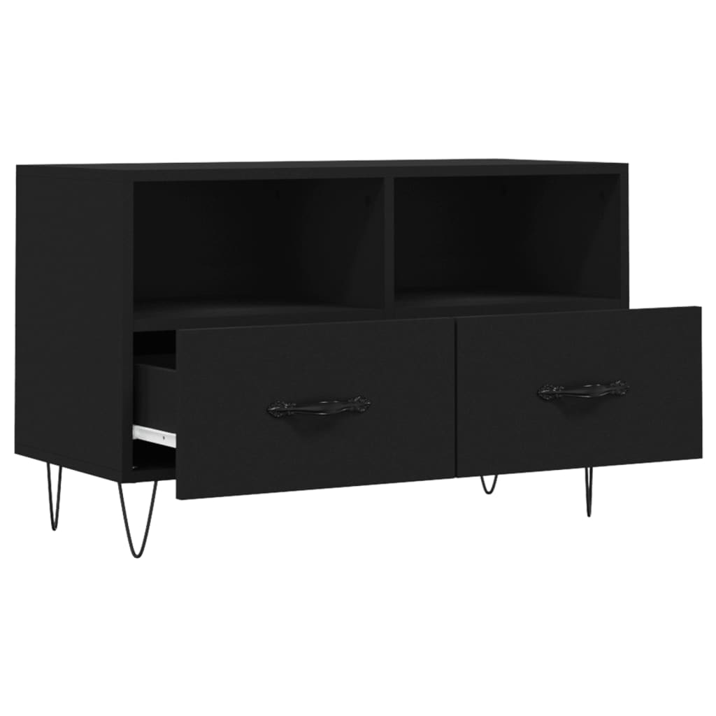 Tv-Meubel 80X36X50 Cm Bewerkt Hout Zwart