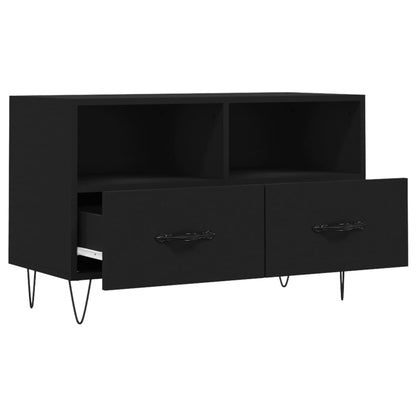 Tv-Meubel 80X36X50 Cm Bewerkt Hout Zwart