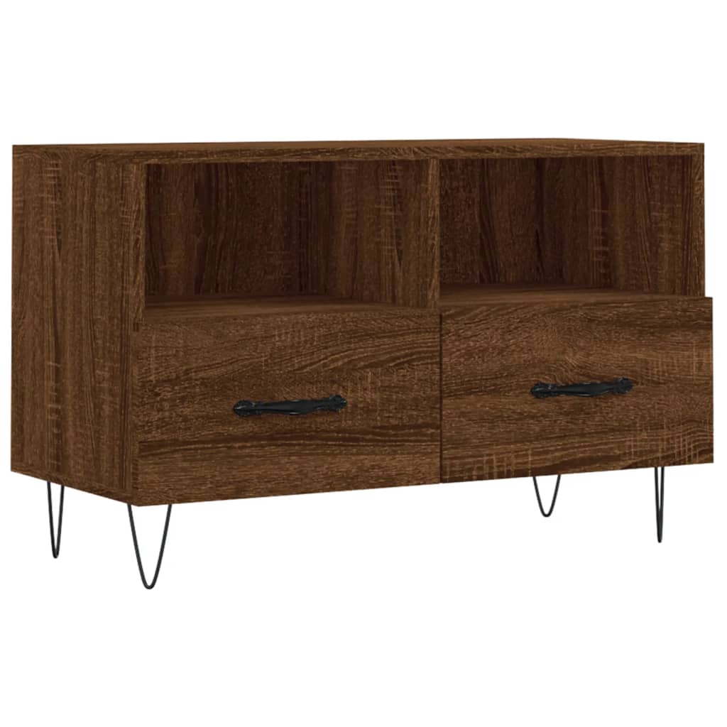Tv-Meubel 80X36X50 Cm Bewerkt Hout Bruin Eikenkleur Bruineiken