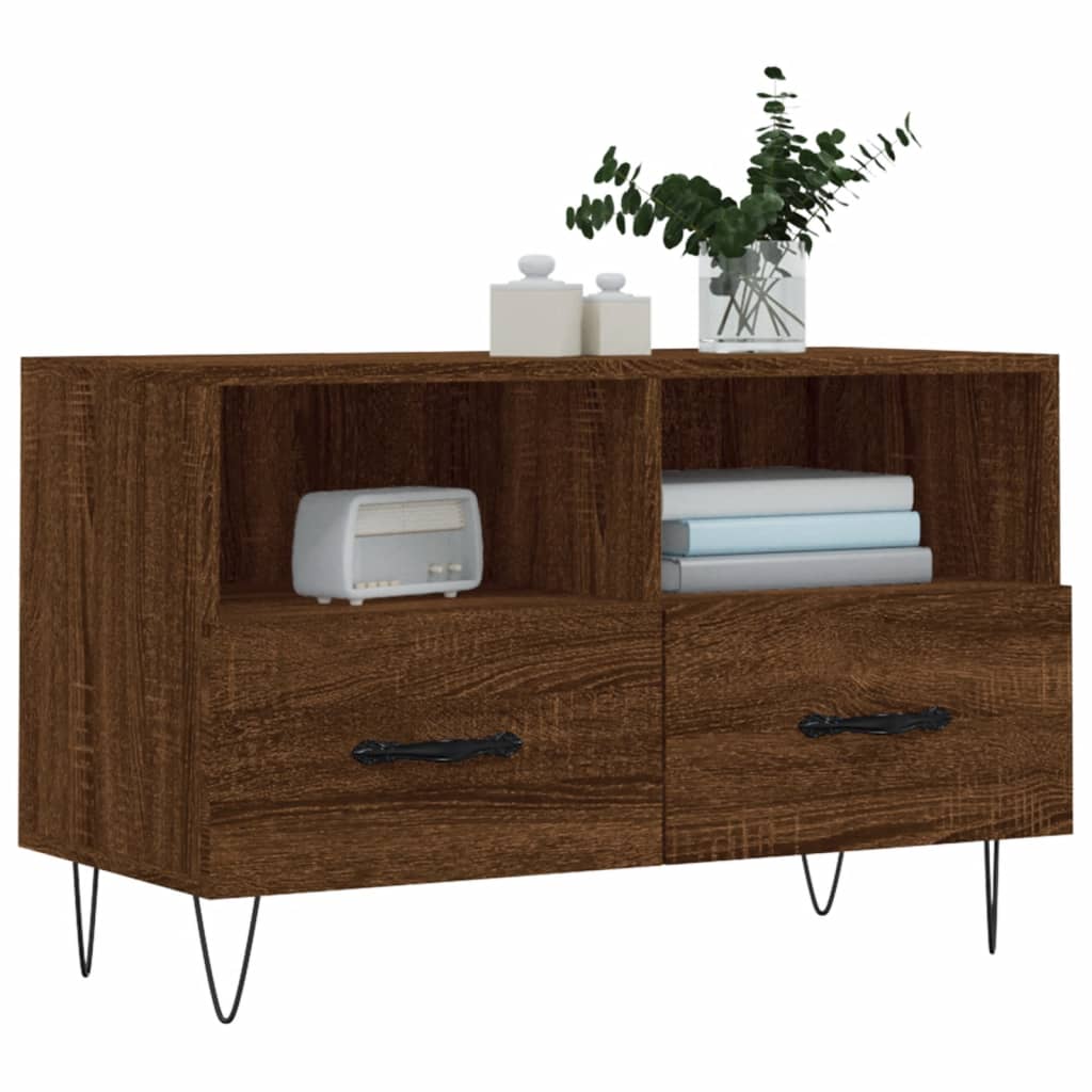 Tv-Meubel 80X36X50 Cm Bewerkt Hout Bruin Eikenkleur Bruineiken