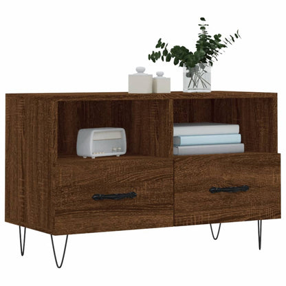 Tv-Meubel 80X36X50 Cm Bewerkt Hout Bruin Eikenkleur Bruineiken