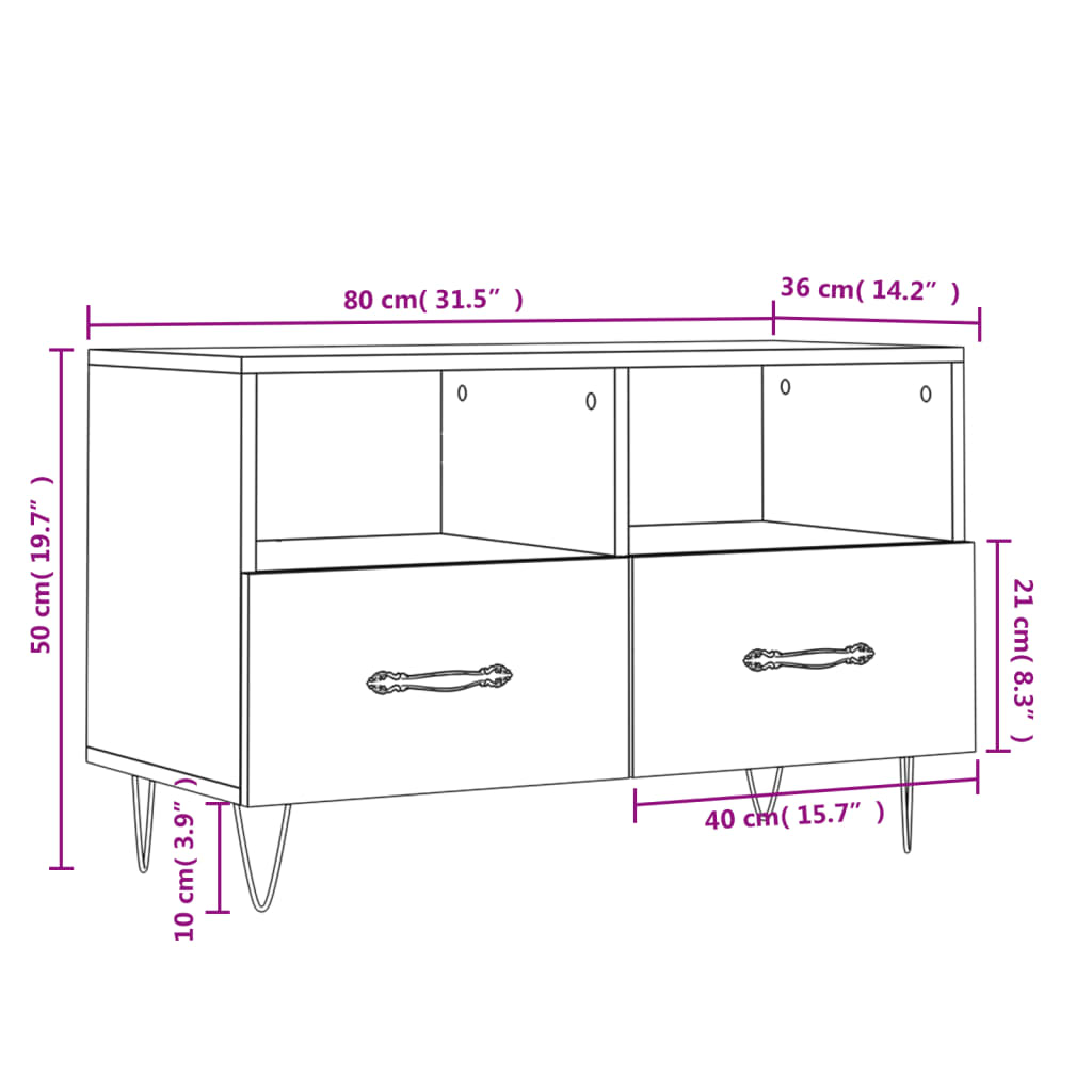 Tv-Meubel 80X36X50 Cm Bewerkt Hout Bruin Eikenkleur Bruineiken