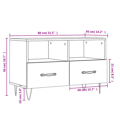 Tv-Meubel 80X36X50 Cm Bewerkt Hout Bruin Eikenkleur Bruineiken