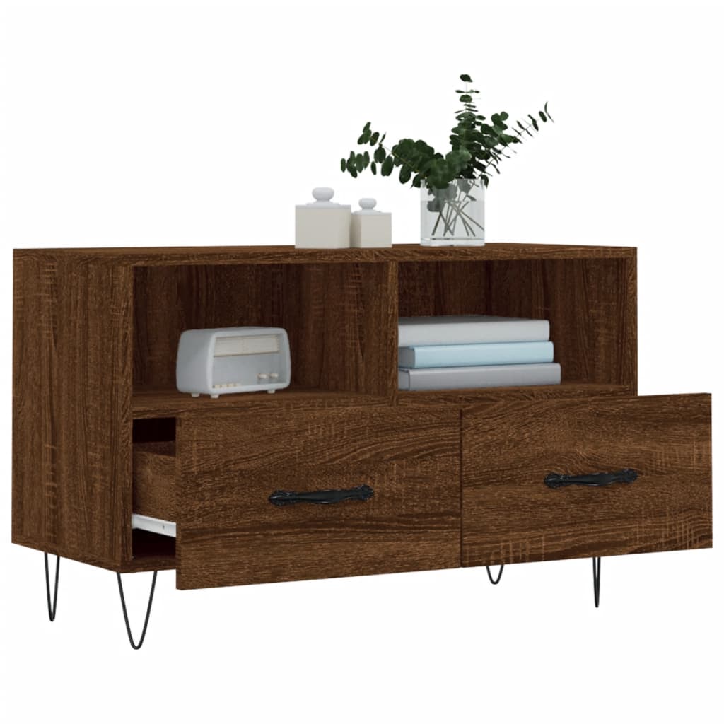 Tv-Meubel 80X36X50 Cm Bewerkt Hout Bruin Eikenkleur Bruineiken