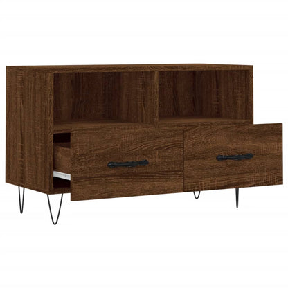 Tv-Meubel 80X36X50 Cm Bewerkt Hout Bruin Eikenkleur Bruineiken