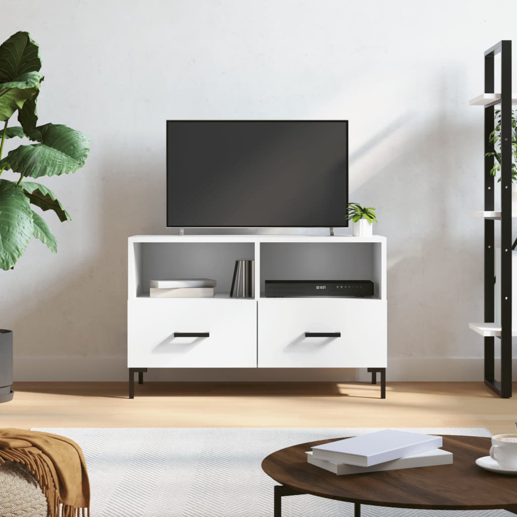 Tv-Meubel 80X36X50 Cm Bewerkt Hout Wit
