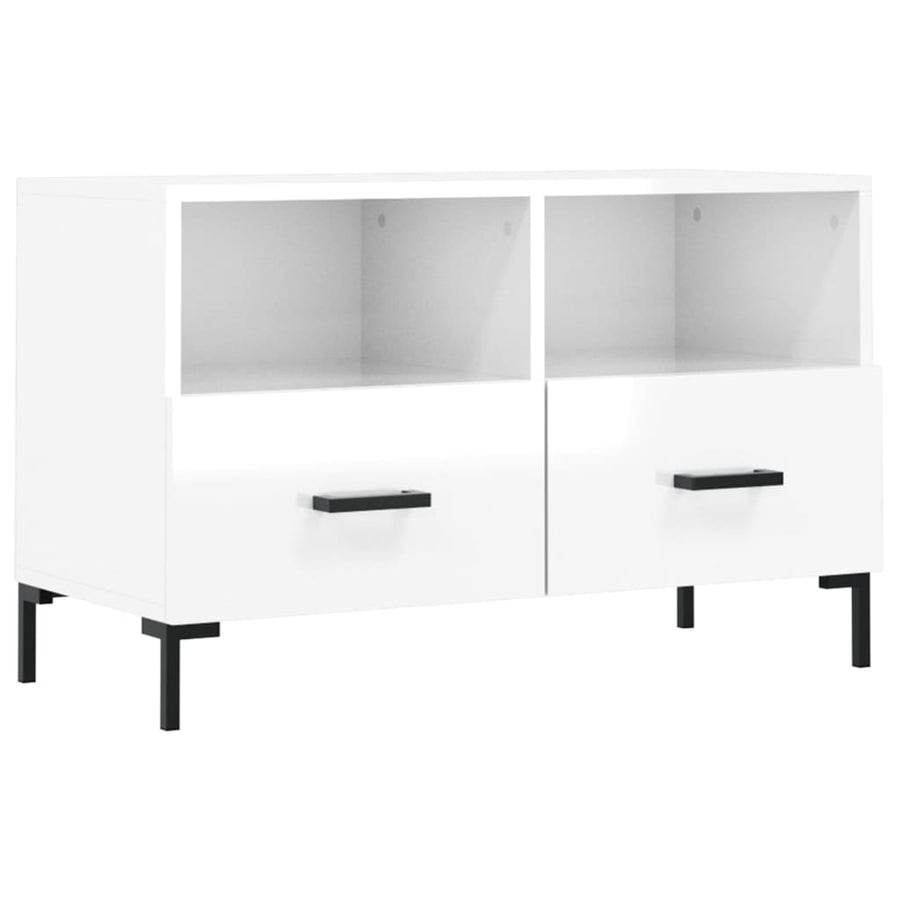 Tv-Meubel 80X36X50 Cm Bewerkt Hout Hoogglans wit