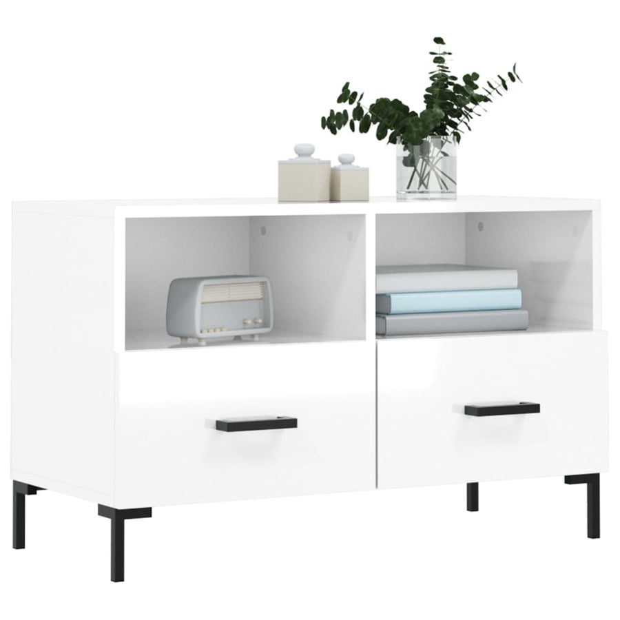 Tv-Meubel 80X36X50 Cm Bewerkt Hout Hoogglans wit