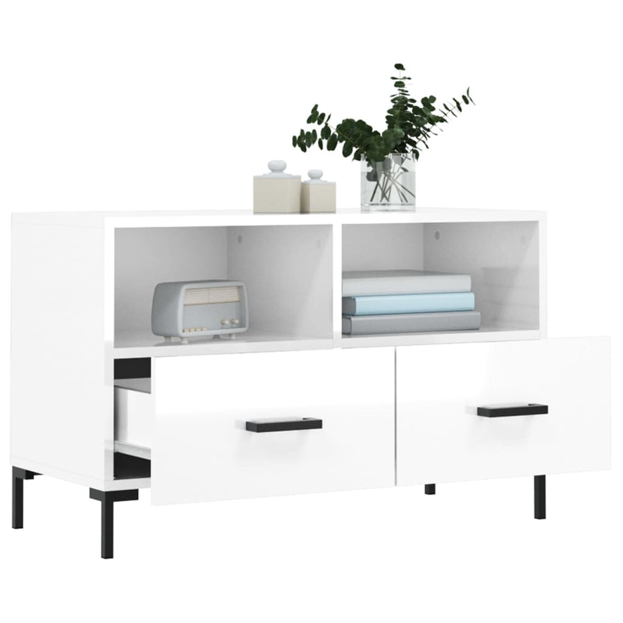 Tv-Meubel 80X36X50 Cm Bewerkt Hout Hoogglans wit