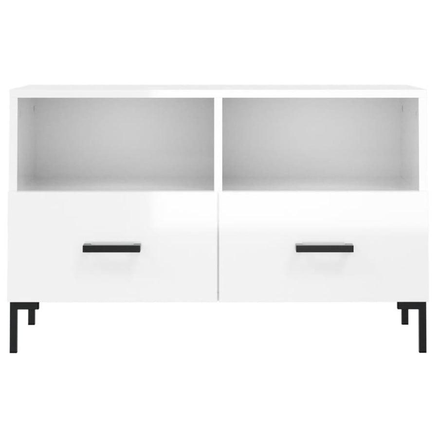 Tv-Meubel 80X36X50 Cm Bewerkt Hout Hoogglans wit