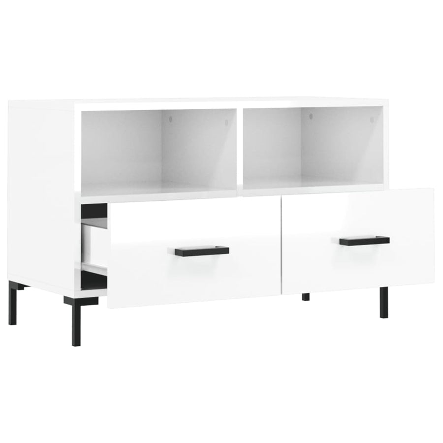 Tv-Meubel 80X36X50 Cm Bewerkt Hout Hoogglans wit
