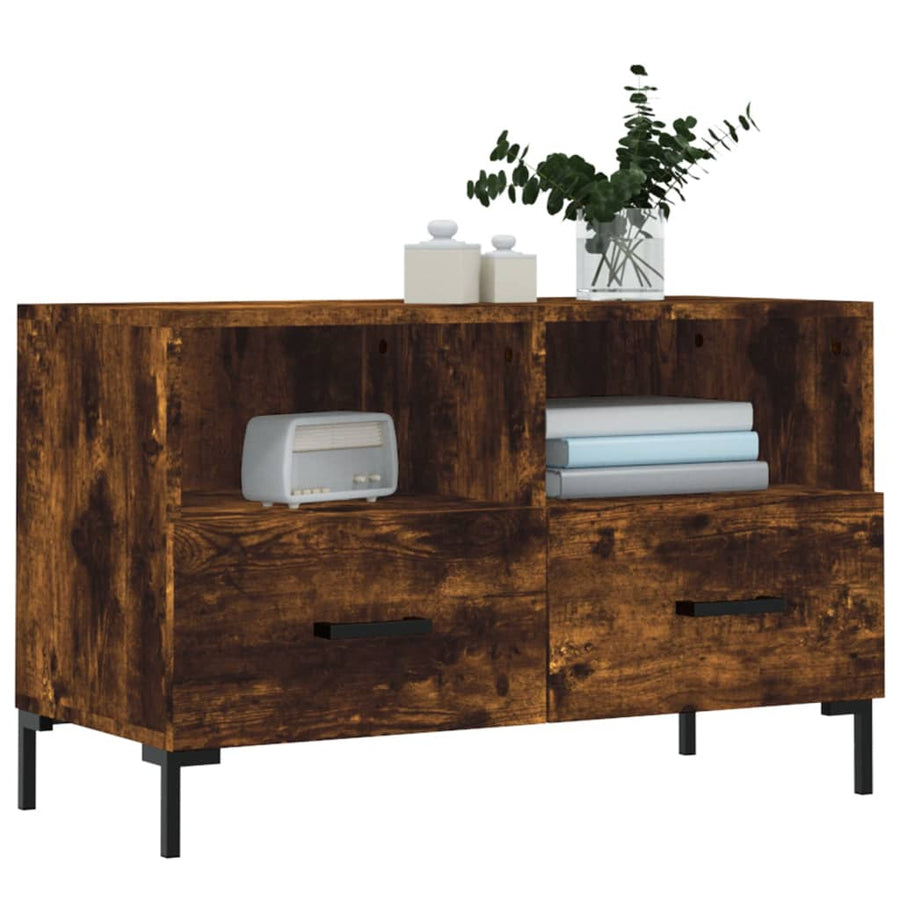 Tv-Meubel 80X36X50 Cm Bewerkt Hout Kleurig Gerookt eiken