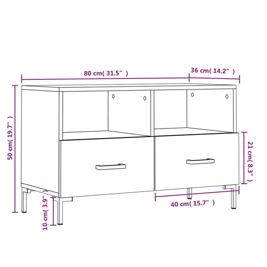 Tv-Meubel 80X36X50 Cm Bewerkt Hout Kleurig Gerookt eiken