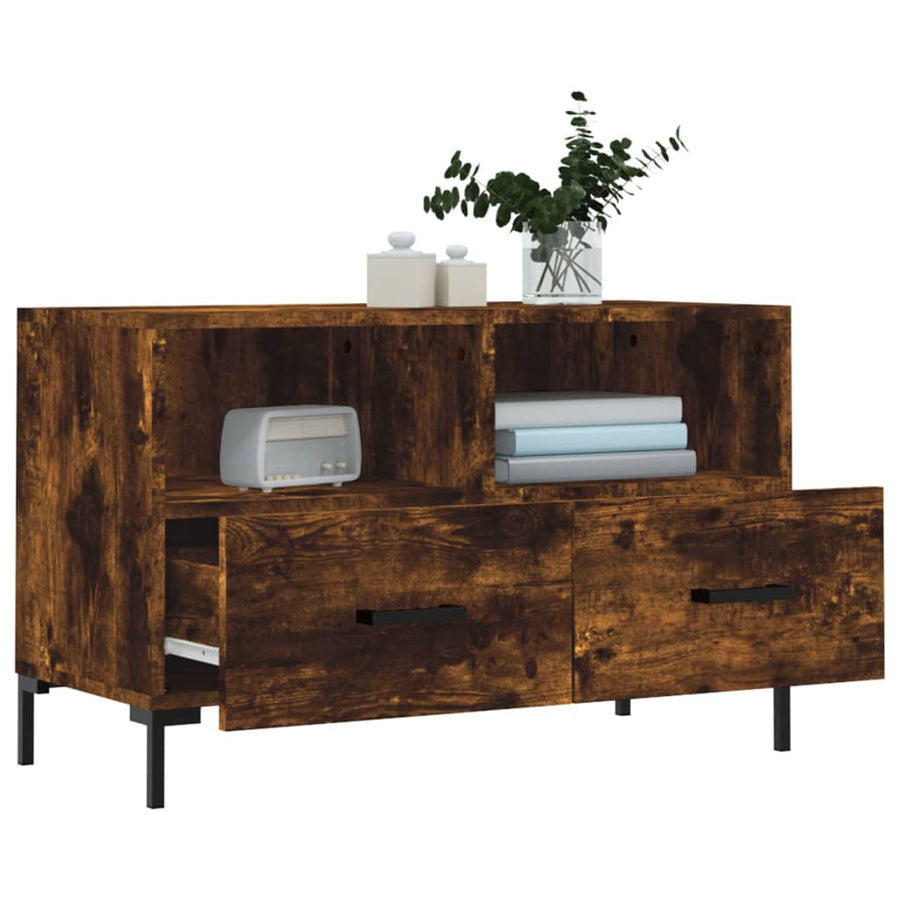 Tv-Meubel 80X36X50 Cm Bewerkt Hout Kleurig Gerookt eiken