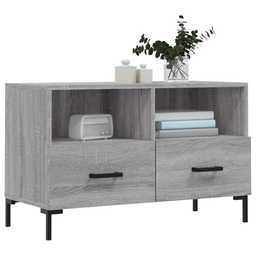 Tv-Meubel 80X36X50 Cm Bewerkt Hout Eikenkleurig Grijs sonoma