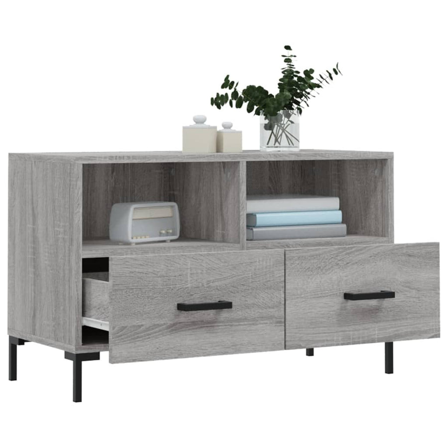 Tv-Meubel 80X36X50 Cm Bewerkt Hout Eikenkleurig Grijs sonoma