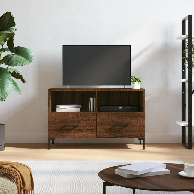 Tv-Meubel 80X36X50 Cm Bewerkt Hout Bruin Eikenkleur Bruineiken