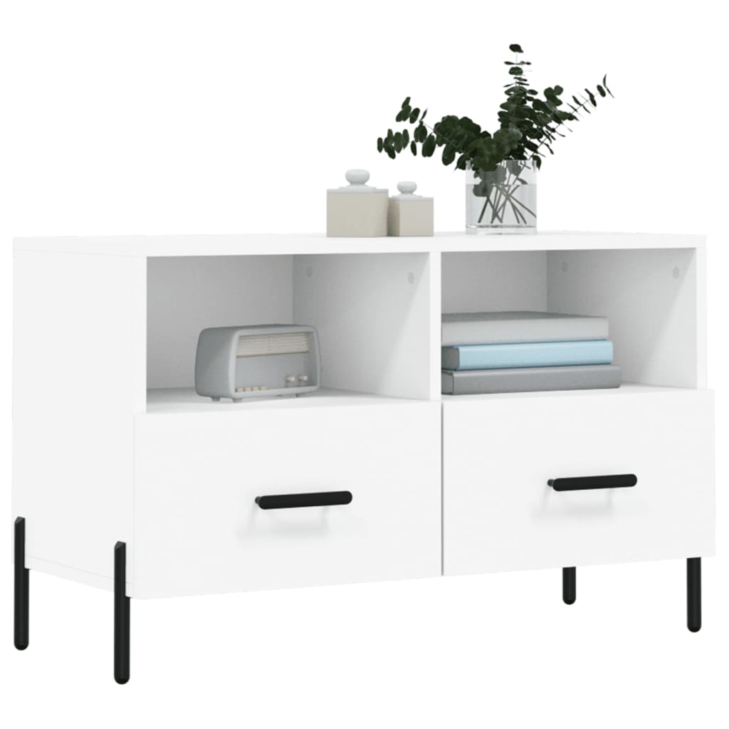 Tv-Meubel 80X36X50 Cm Bewerkt Hout Wit