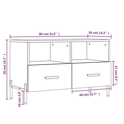 Tv-Meubel 80X36X50 Cm Bewerkt Hout Wit