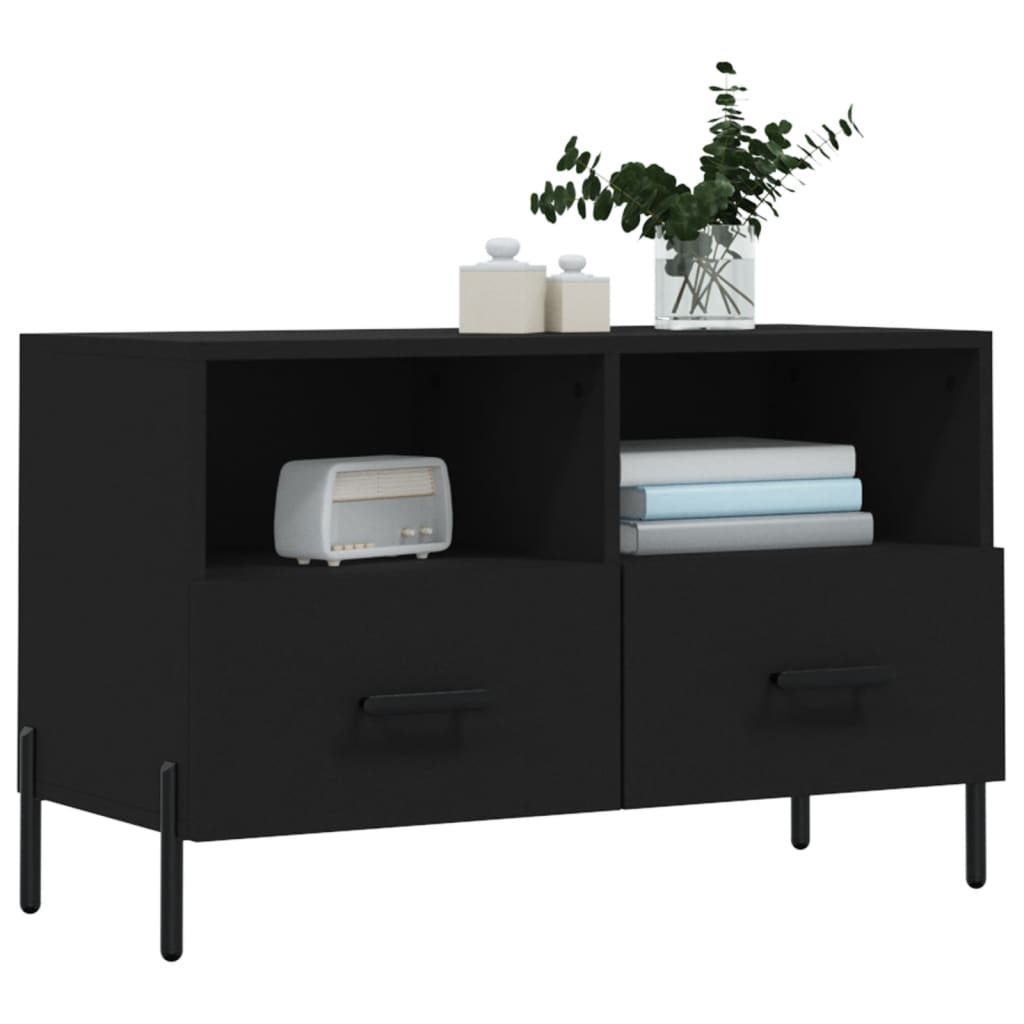 Tv-Meubel 80X36X50 Cm Bewerkt Hout Zwart