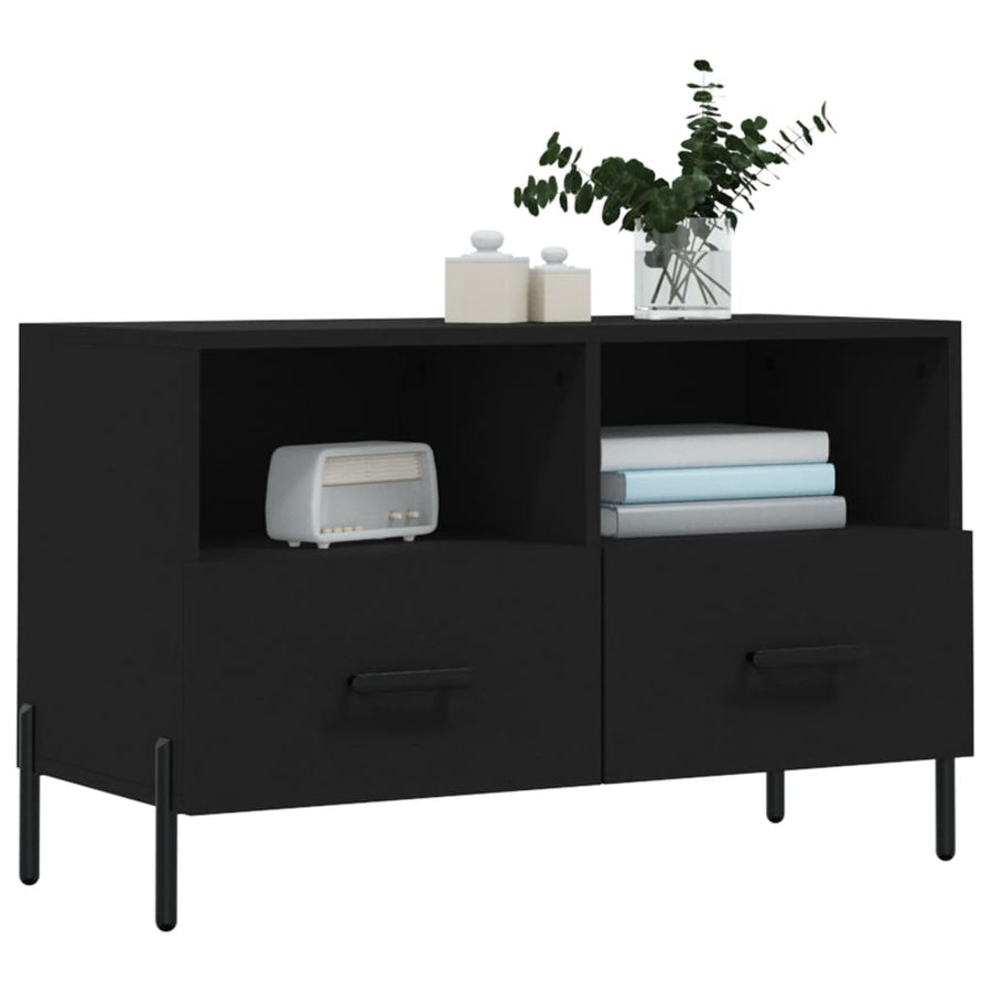 Tv-Meubel 80X36X50 Cm Bewerkt Hout Zwart