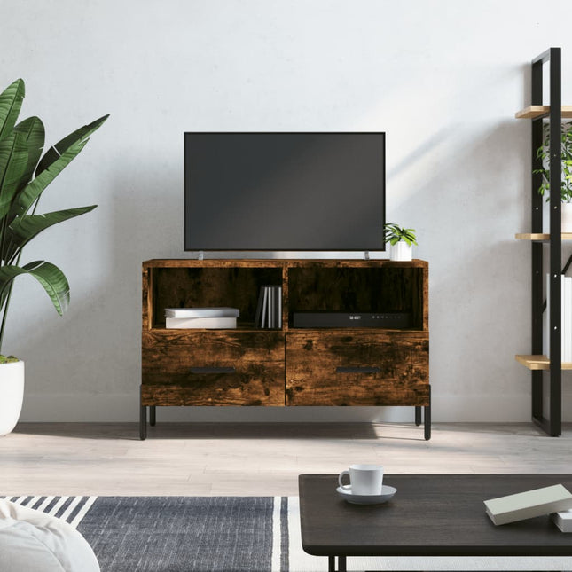 Tv-Meubel 80X36X50 Cm Bewerkt Hout Kleurig Gerookt eiken