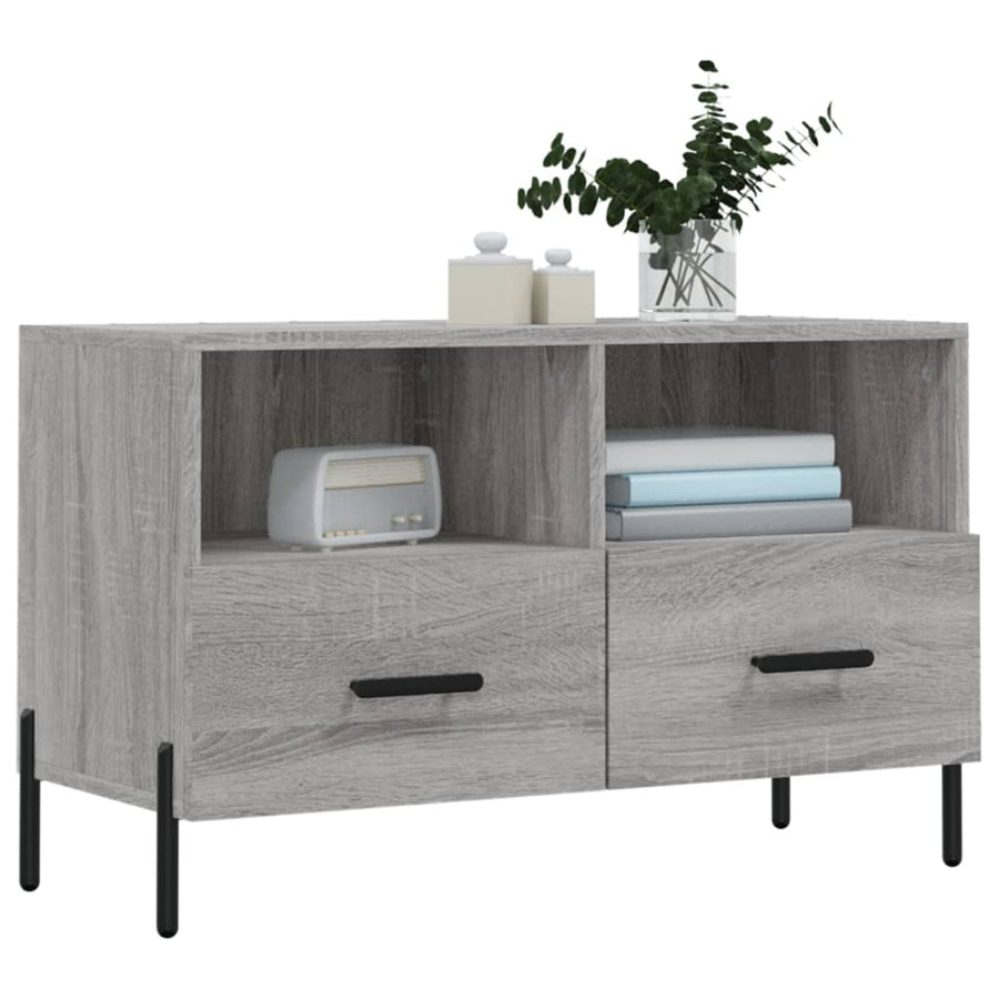 Tv-Meubel 80X36X50 Cm Bewerkt Hout Eikenkleurig Grijs sonoma