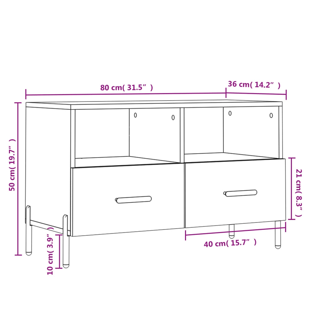 Tv-Meubel 80X36X50 Cm Bewerkt Hout Eikenkleurig Grijs sonoma