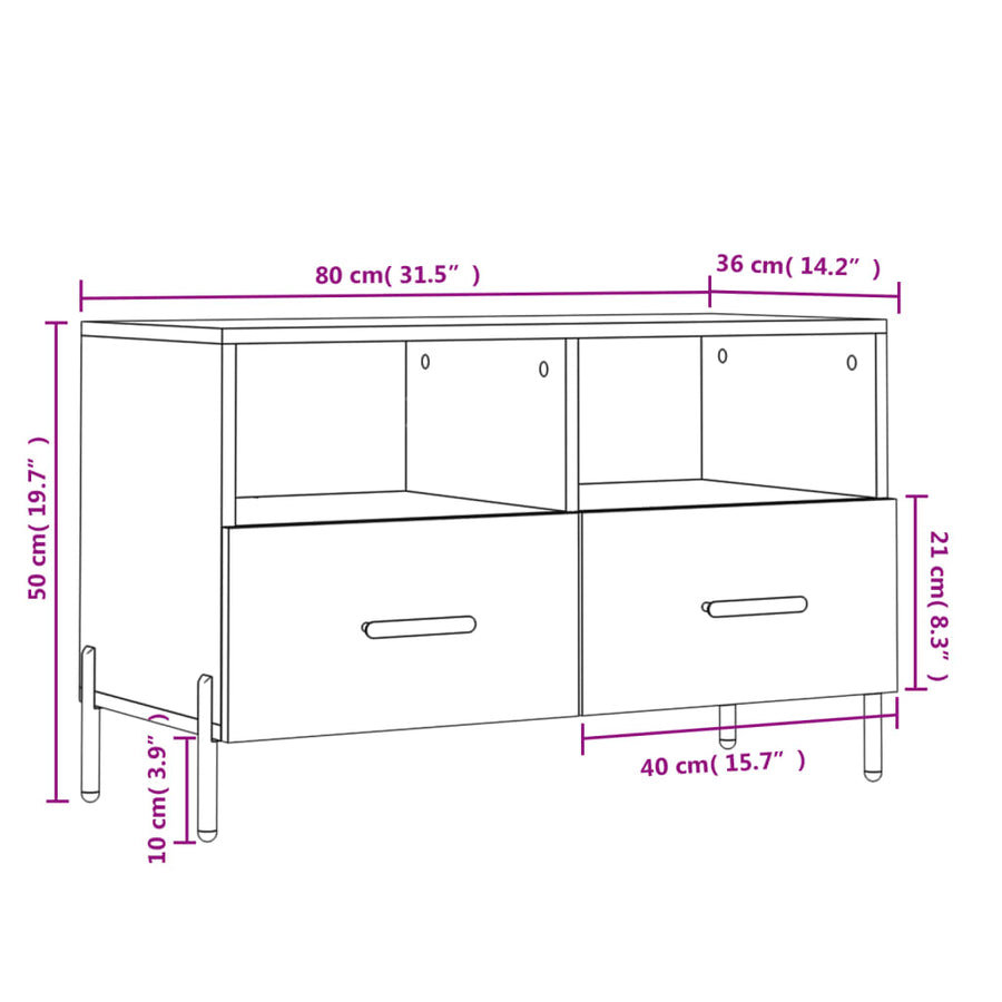 Tv-Meubel 80X36X50 Cm Bewerkt Hout Eikenkleurig Grijs sonoma