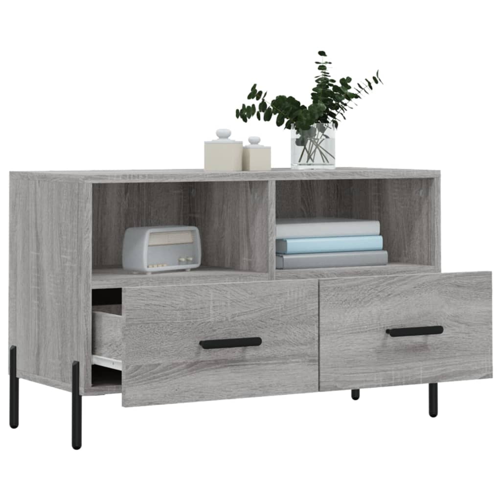 Tv-Meubel 80X36X50 Cm Bewerkt Hout Eikenkleurig Grijs sonoma