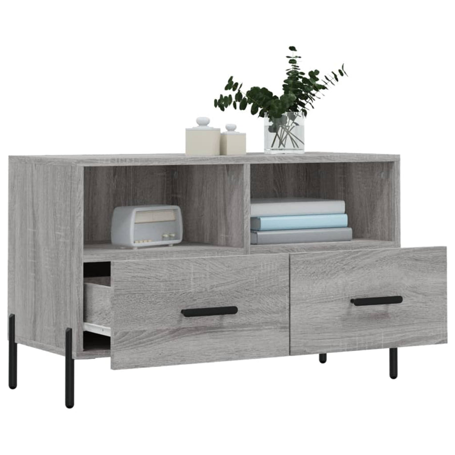 Tv-Meubel 80X36X50 Cm Bewerkt Hout Eikenkleurig Grijs sonoma