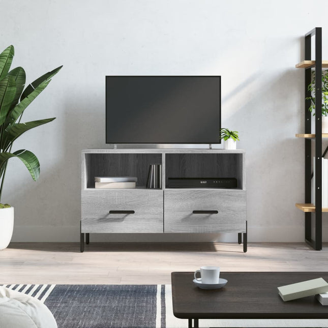 Tv-Meubel 80X36X50 Cm Bewerkt Hout Eikenkleurig Grijs sonoma